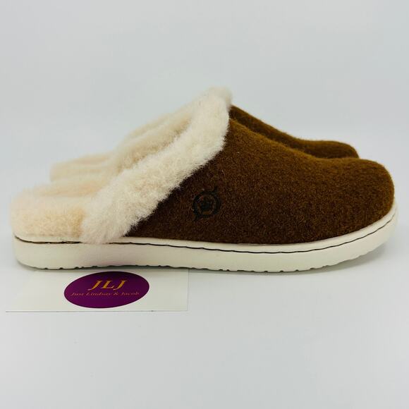 Born Women's Zoe 100% Wool Shearling Lined Slippers Cognac Brown Wool Size 6 - Picture 2 of 13